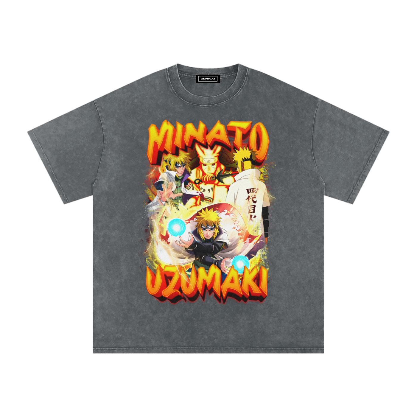 Gray t-shirt with anime-themed graphic design on a white background
